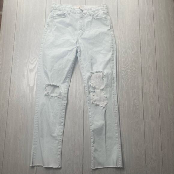Current Elliott Women's Light Blue Distressed Busted Knee Straight Jeans Size 29 - Picture 1 of 13